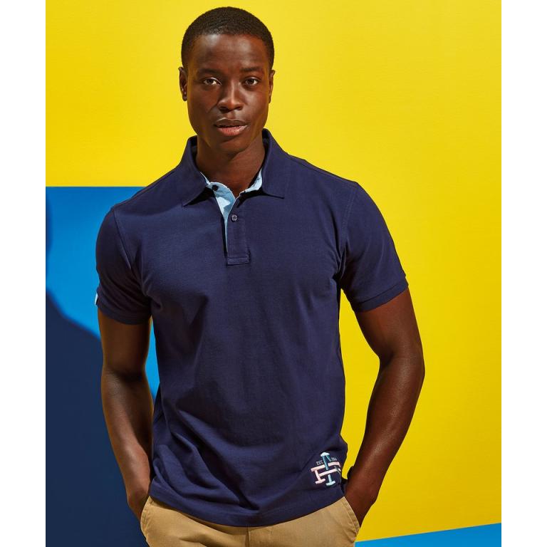 Cotton polo with Oxford fabric insert