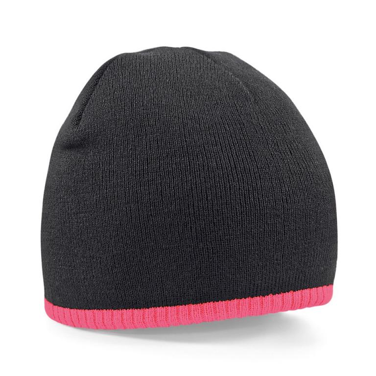 Two-tone pull-on beanie Black/Fluorescent Pink