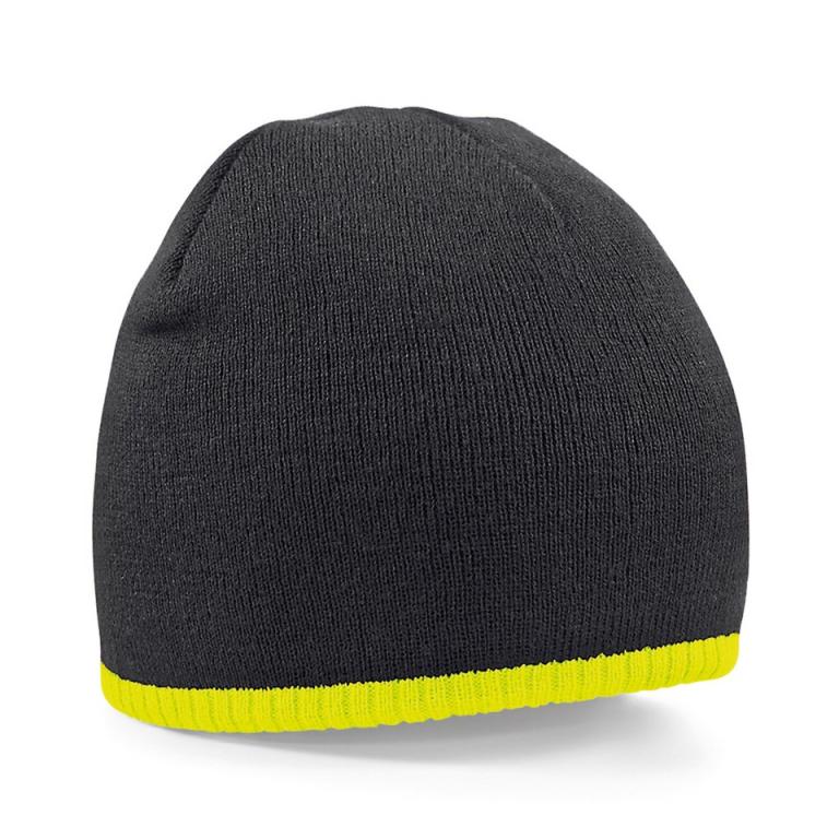 Two-tone pull-on beanie Black/Fluorescent Yellow