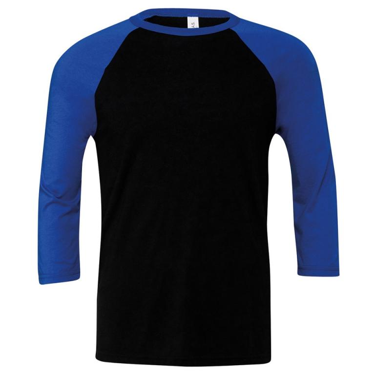 Unisex triblend ¾ sleeve baseball t-shirt Black/True Royal