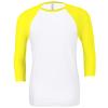 Unisex triblend ¾ sleeve baseball t-shirt White/Neon Yellow