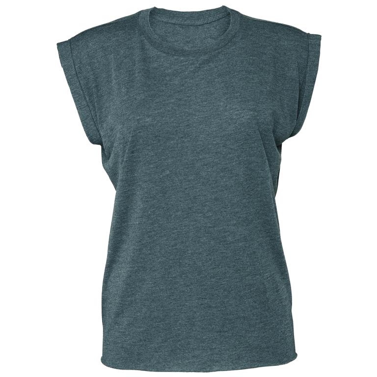 Women's flowy muscle tee with rolled cuff Heather Deep Teal