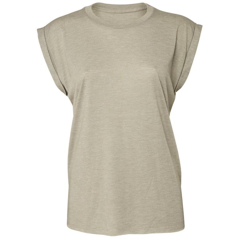 Women's flowy muscle tee with rolled cuff Heather Stone