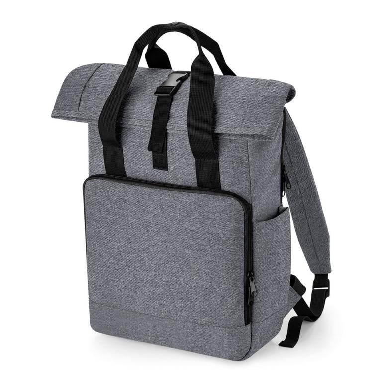 Recycled twin handle roll-top laptop backpack Grey Marl