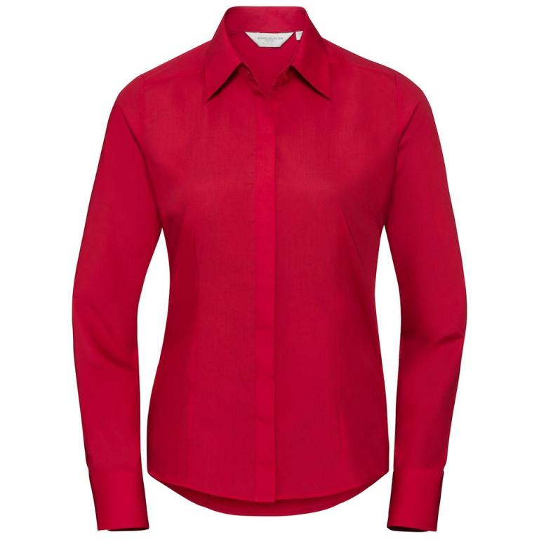 Women's long sleeve polycotton easycare fitted poplin shirt Classic Red