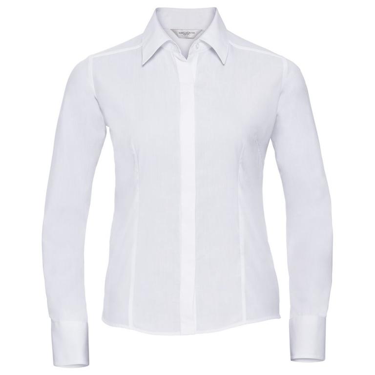 Women's long sleeve polycotton easycare fitted poplin shirt White