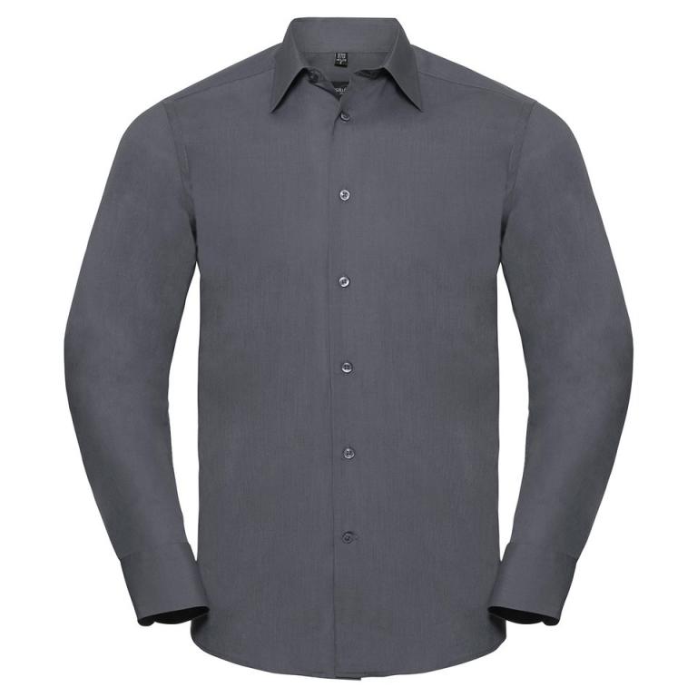 Long sleeve polycotton easycare fitted poplin shirt Convoy Grey