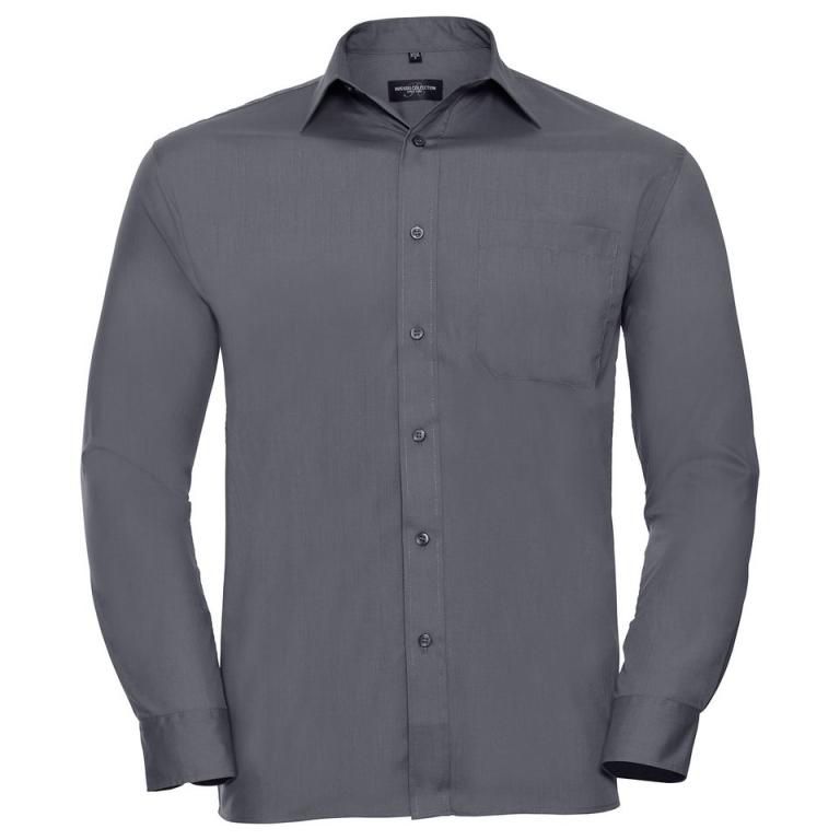 Long sleeve polycotton easycare poplin shirt Convoy Grey