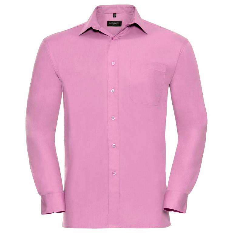 Long sleeve pure cotton easycare poplin shirt Bright Pink