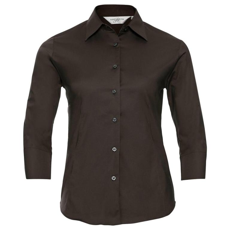 Women's ¾ sleeve easycare fitted shirt Chocolate