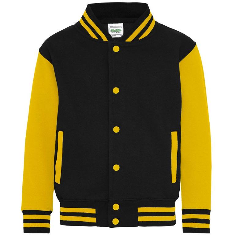 Kids varsity jacket Jet Black/Sun Yellow