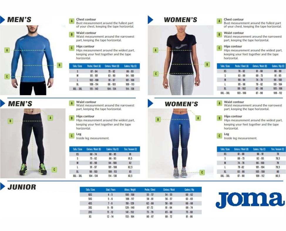 Joma Size Guide - Top – Football Unlimited NZ