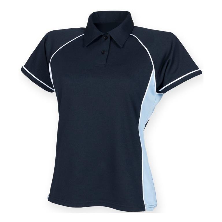 Women's piped performance polo Navy/Sky/White