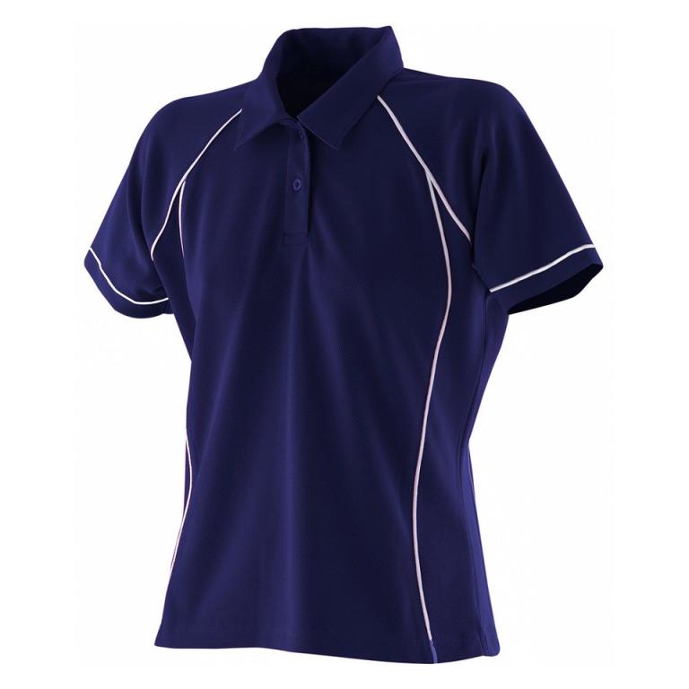 Women's piped performance polo Navy/White