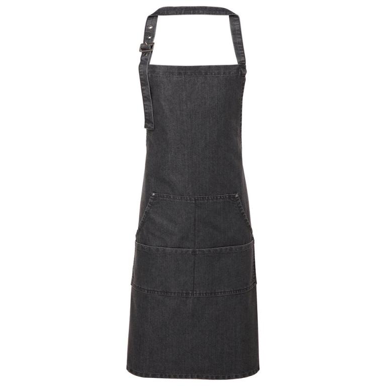 Jeans stitch bib apron Black Denim