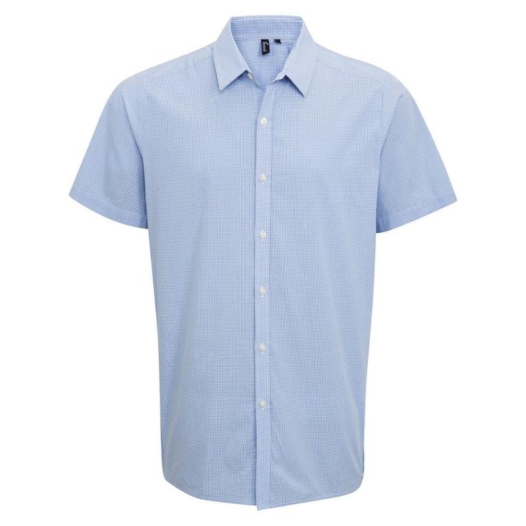 Microcheck (Gingham) short sleeve cotton shirt Light Blue/White