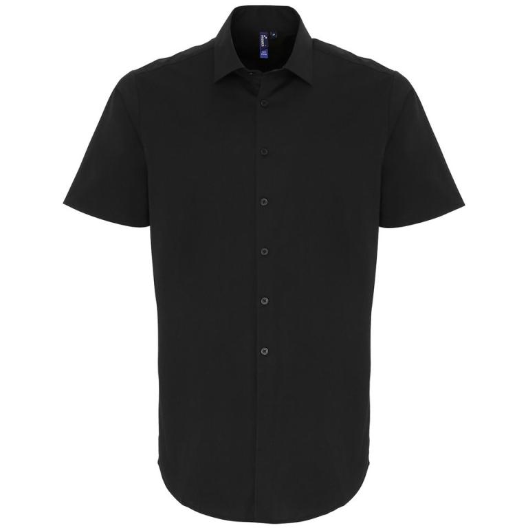 Stretch fit cotton poplin short sleeve shirt Black