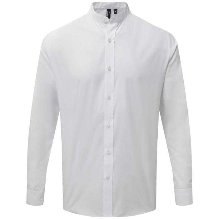 Banded collar grandad long sleeve shirt White