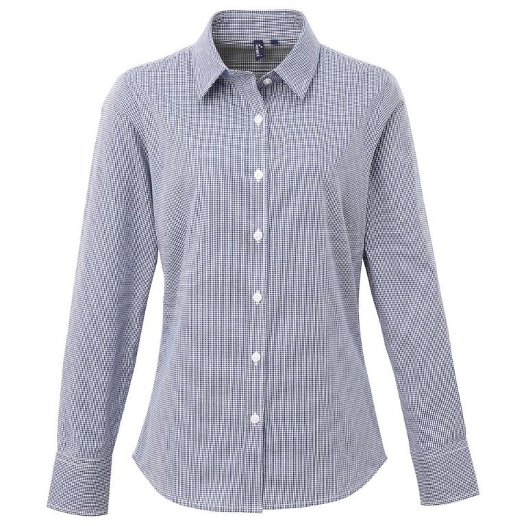 Women's Microcheck (Gingham) long sleeve cotton shirt Navy/White