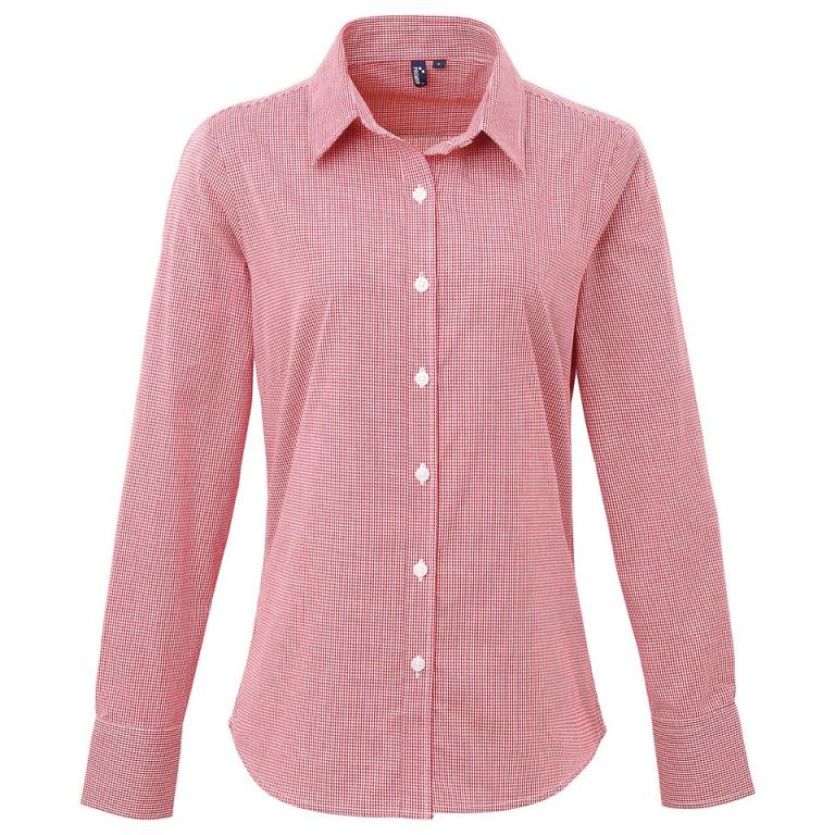 Women's Microcheck (Gingham) long sleeve cotton shirt Red/White