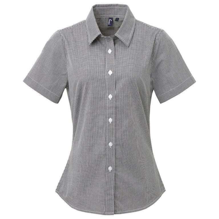 Women's Microcheck (Gingham) short sleeve cotton shirt Black/White