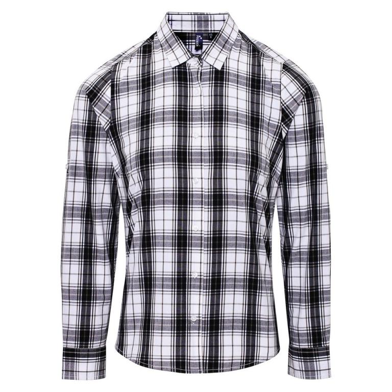 Women's Ginmill check cotton long sleeve shirt Black/White