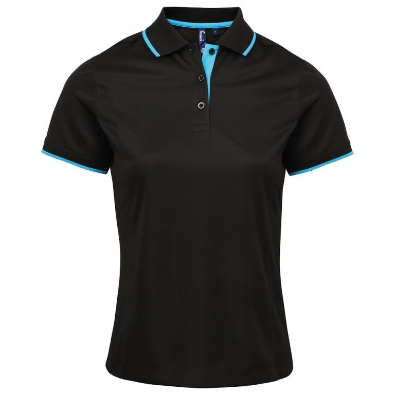 Women's contrast Coolchecker® polo Black/Turquoise