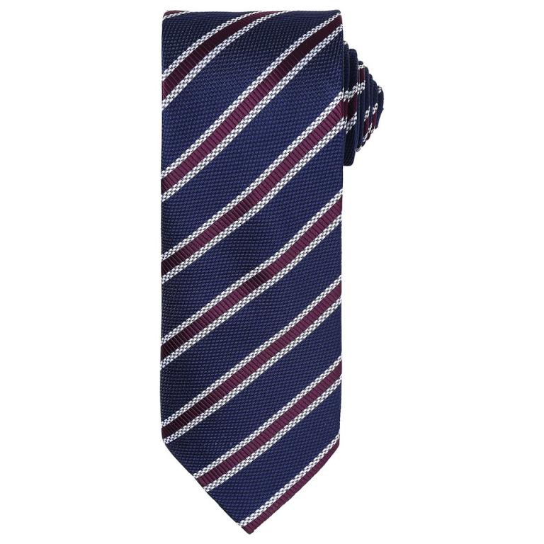 Waffle stripe tie Navy/Aubergine