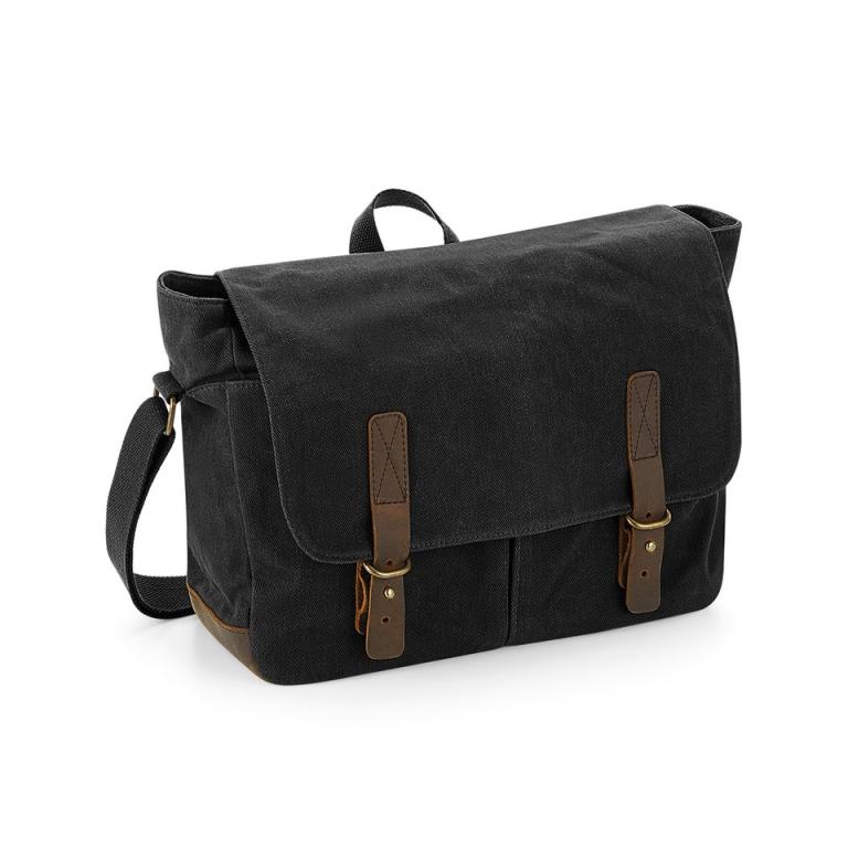 Heritage waxed canvas messenger Black