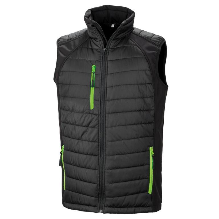 Black compass padded softshell gilet Black/Lime