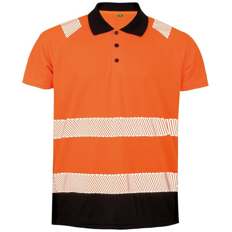 Recycled safety polo Fluorescent Orange/Black