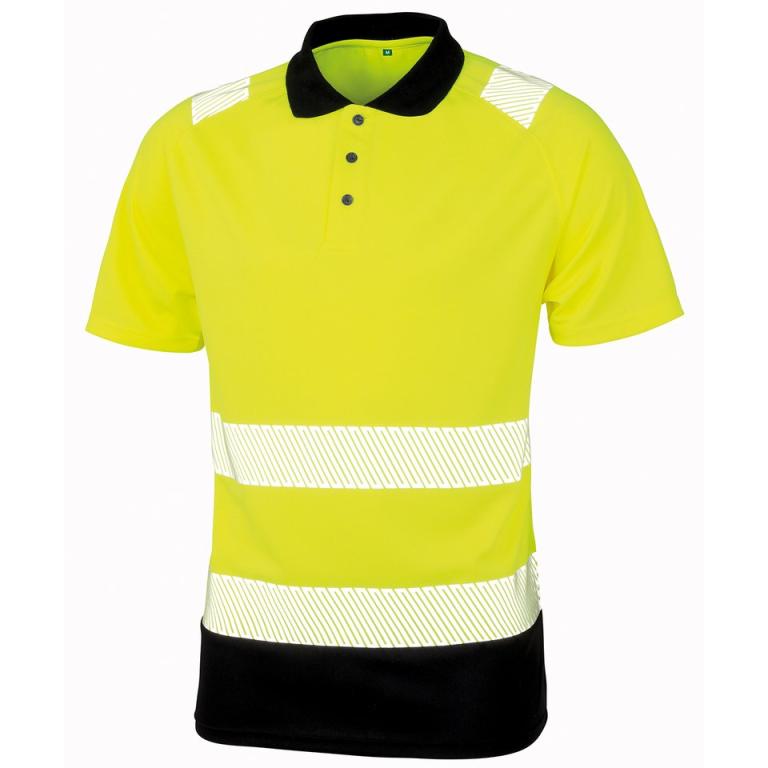 Recycled safety polo Fluorescent Yellow/Black