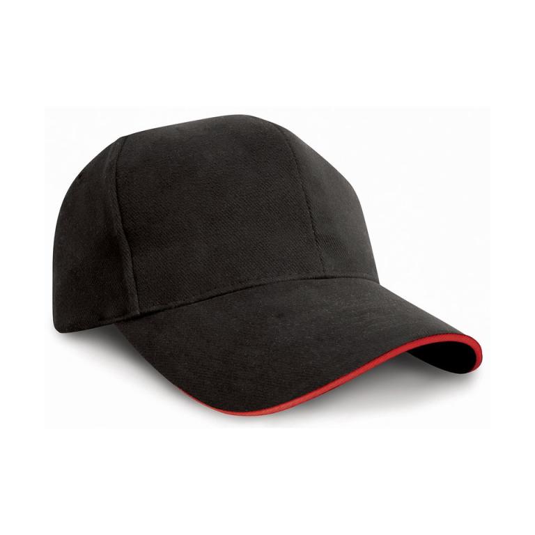 Pro-style heavy cotton cap with sandwich peak Black/Red