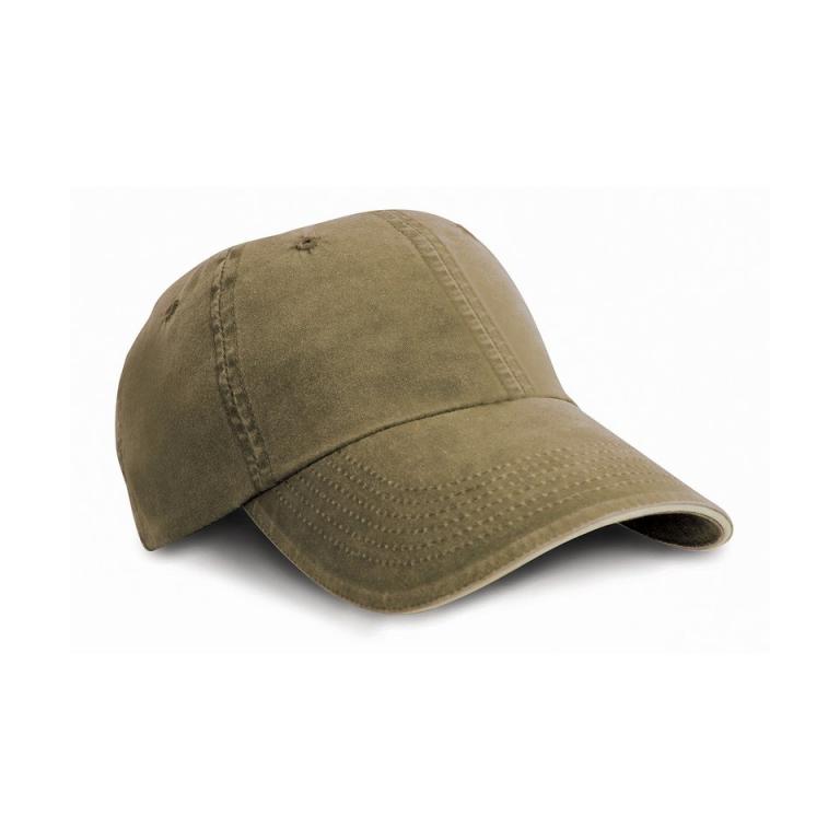 Washed fine line cotton cap with sandwich peak Olive/Stone