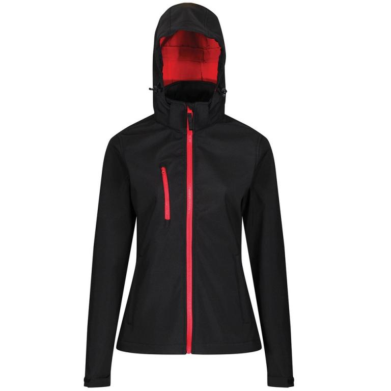 Women's venturer 3-layer hooded softshell jacket Black/Red