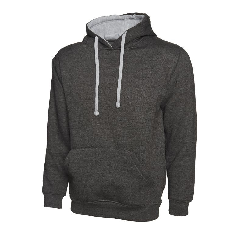 Contrast Hooded Sweatshirt  Charcoal/Heather Grey