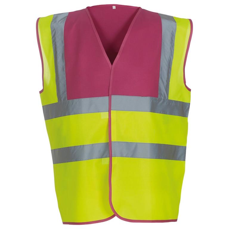 Hi-vis 2-band-and-braces waistcoat (HVW100) Raspberry Yoke/Yellow