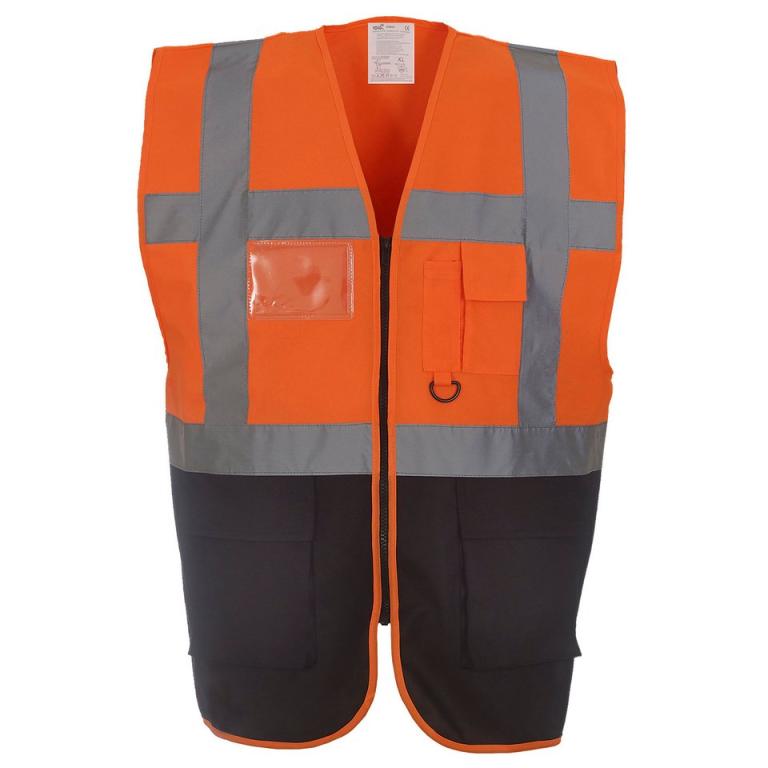 Multifunctional executive hi-vis waistcoat (HVW801) Orange/Black