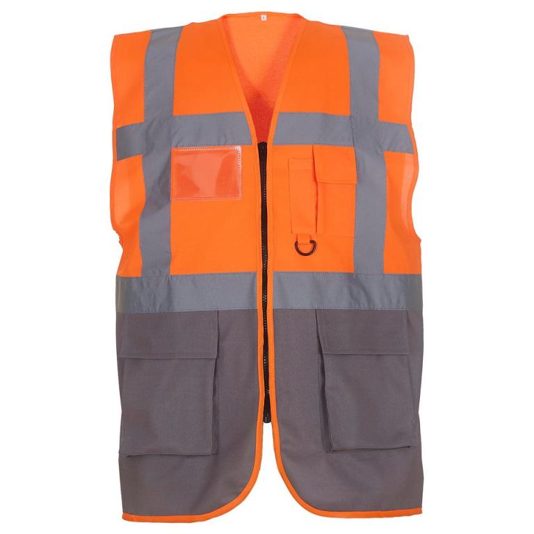 Multifunctional executive hi-vis waistcoat (HVW801) Orange/Grey