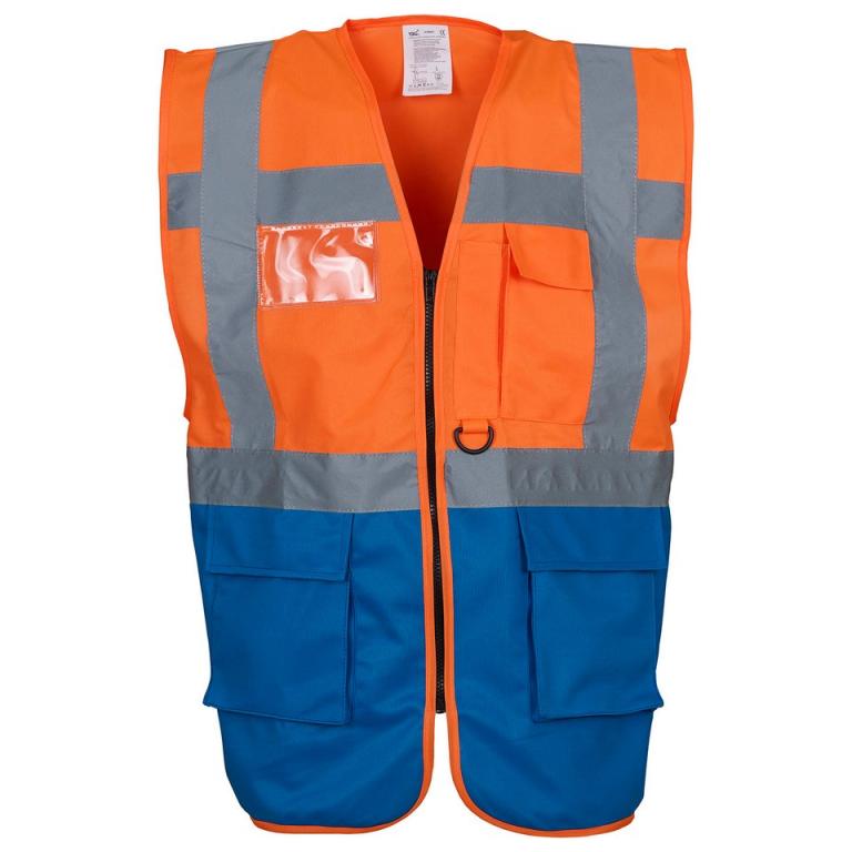 Multifunctional executive hi-vis waistcoat (HVW801) Orange/Royal Blue