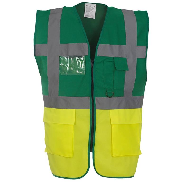 Multifunctional executive hi-vis waistcoat (HVW801) Paramedic Green/Yellow