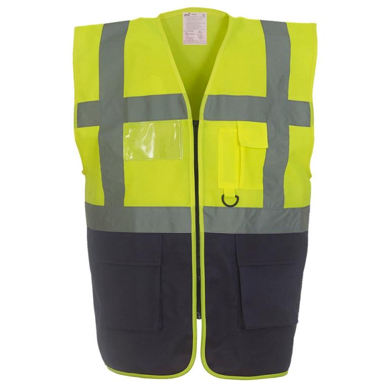 Multifunctional executive hi-vis waistcoat (HVW801) Yellow/Navy