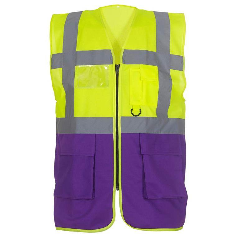 Multifunctional executive hi-vis waistcoat (HVW801) Yellow/Purple