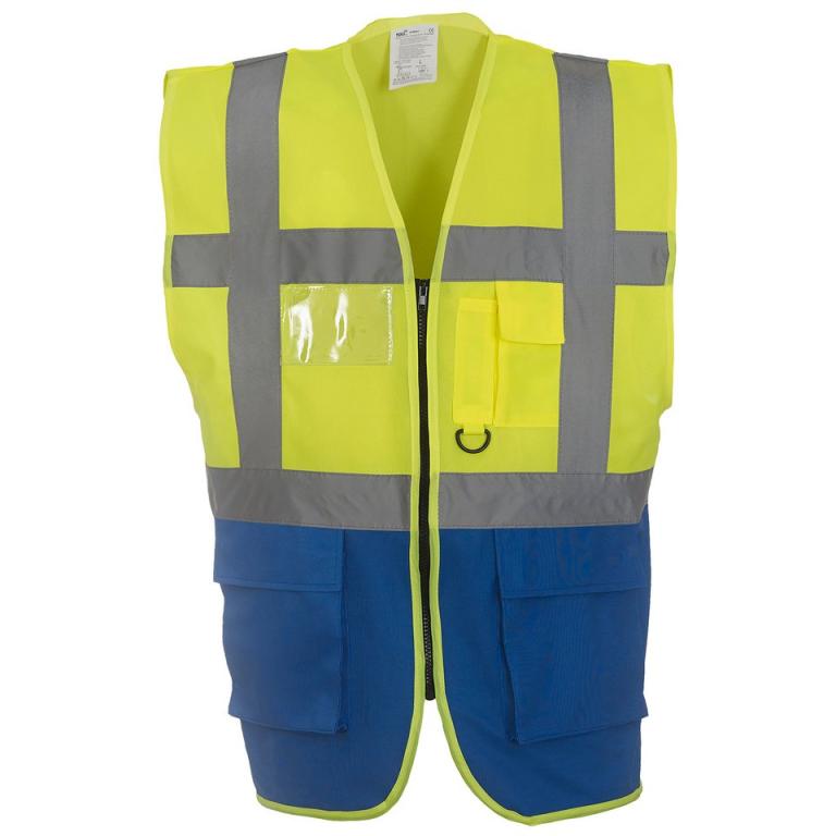 Multifunctional executive hi-vis waistcoat (HVW801) Yellow/Royal Blue