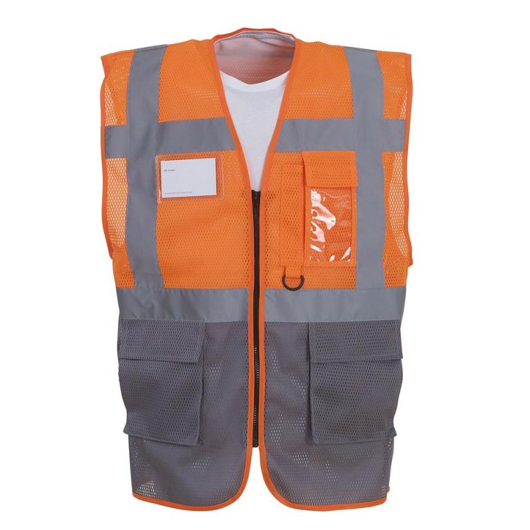 Hi-vis top cool open-mesh executive waistcoat (HVW820) Orange/Grey