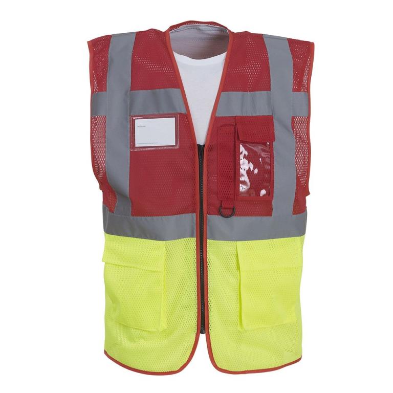 Hi-vis top cool open-mesh executive waistcoat (HVW820) Red/Yellow