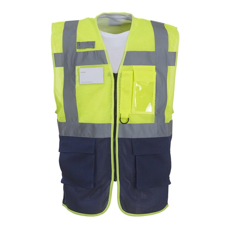 Hi-vis top cool open-mesh executive waistcoat (HVW820) Yellow/Navy