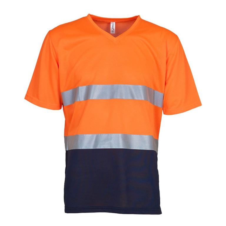 Hi-vis top cool super light v-neck t-shirt (HVJ910) Orange/Navy