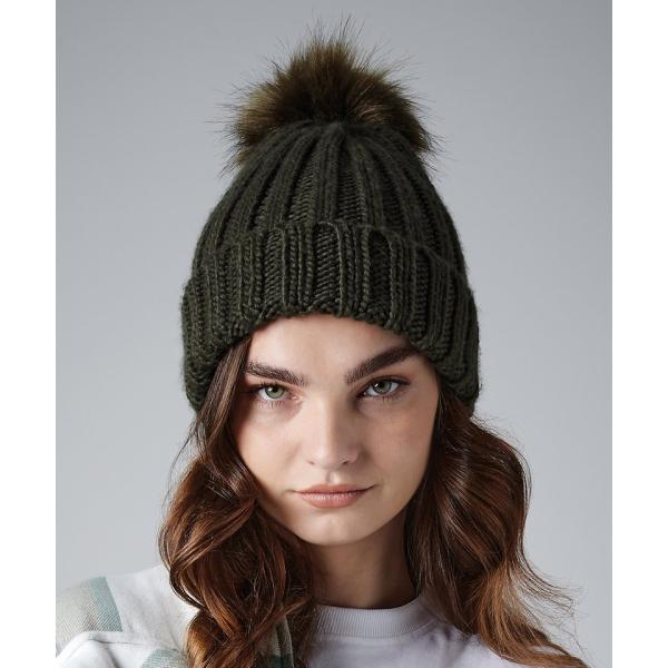 Verbier fur pop pom chunky beanie