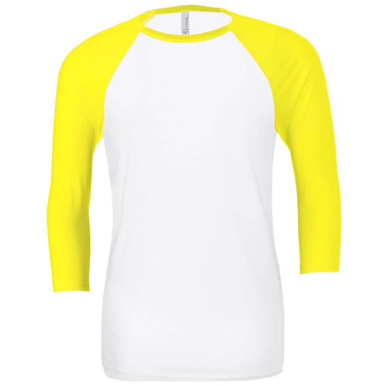 Unisex triblend ¾ sleeve baseball t-shirt White/Neon Yellow